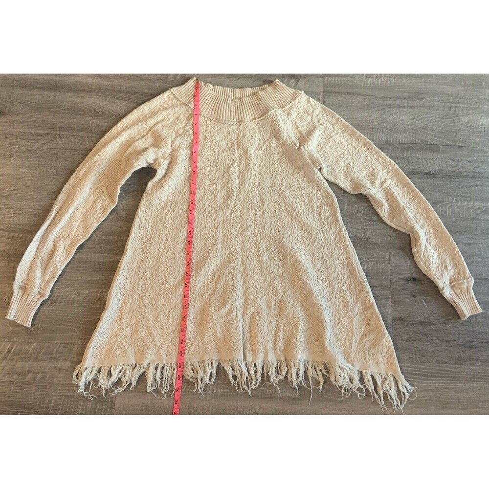 Free People Womens Sz S Broken Glass Tunic Sweater Pink Cream Textured Fringe
